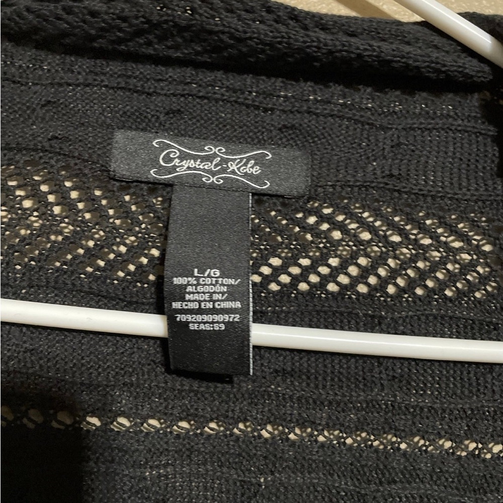 Black Knit Open Front Cardigan Sweater Women’s L - Picture 3 of 5